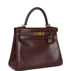 Vintage Hermes Kelly Retourne 28 Noisette Box Gold Hardware
