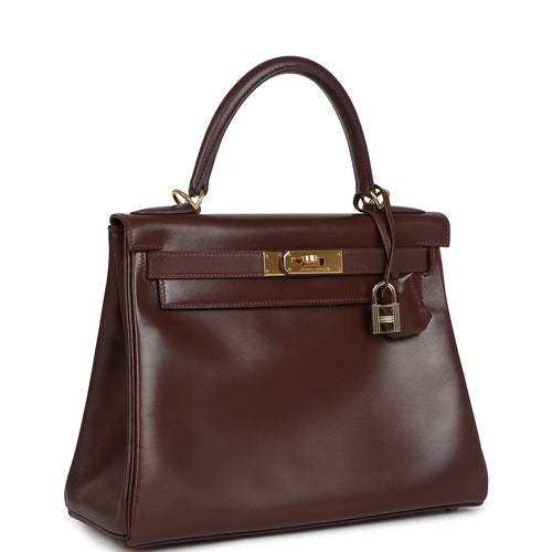 Vintage Hermes Kelly Retourne 28 Noisette Box Gold Hardware