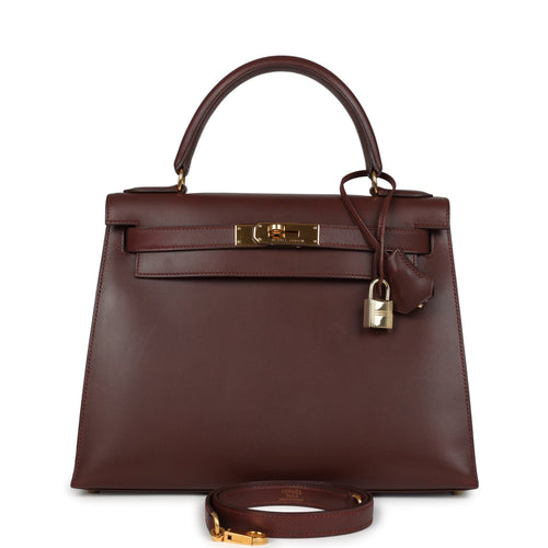 Vintage Hermes Kelly Sellier 28 Noisette Box Gold Hardware