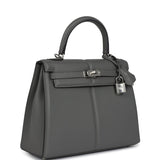 Hermes Padded Kelly Sellier 25 Gris Meyer Swift Palladium Hardware