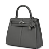 Hermes Padded Kelly Sellier 25 Gris Meyer Swift Palladium Hardware