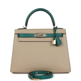 Hermes Special Order (HSS) Kelly Sellier 28 Malachite and Trench Epsom Permabrass Hardware