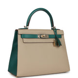 Hermes Special Order (HSS) Kelly Sellier 28 Malachite and Trench Epsom Permabrass Hardware