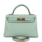 Hermes Kelly Sellier 20 Vert D'Eau Matte Alligator Gold Hardware