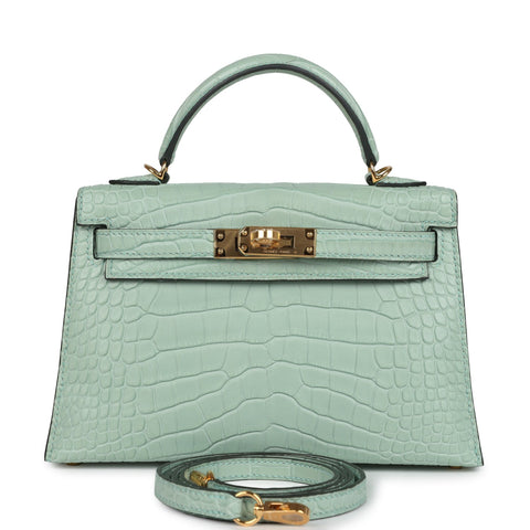 Hermes Kelly Sellier 20 Vert D'Eau Matte Alligator Gold Hardware