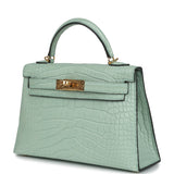 Hermes Kelly Sellier 20 Vert D'Eau Matte Alligator Gold Hardware