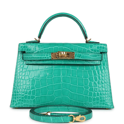 Hermes Kelly Sellier 20 Vert Jade Shiny Alligator Gold Hardware