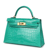 Hermes Kelly Sellier 20 Vert Jade Shiny Alligator Gold Hardware