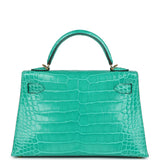 Hermes Kelly Sellier 20 Vert Jade Shiny Alligator Gold Hardware