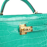 Hermes Kelly Sellier 20 Vert Jade Shiny Alligator Gold Hardware