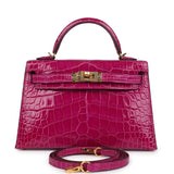 Hermes Kelly Sellier 20 Rose Scheherazade Shiny Alligator Gold Hardware