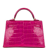 Pre-owned Hermes Kelly Sellier 20 Rose Scheherazade Shiny Alligator Gold Hardware