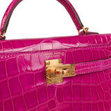 Pre-owned Hermes Kelly Sellier 20 Rose Scheherazade Shiny Alligator Gold Hardware
