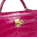 Hermes Kelly Sellier 20 Rose Scheherazade Shiny Alligator Gold Hardware