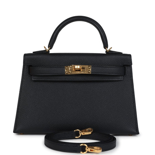 Hermes Kelly Sellier 20 Black Epsom Gold Hardware