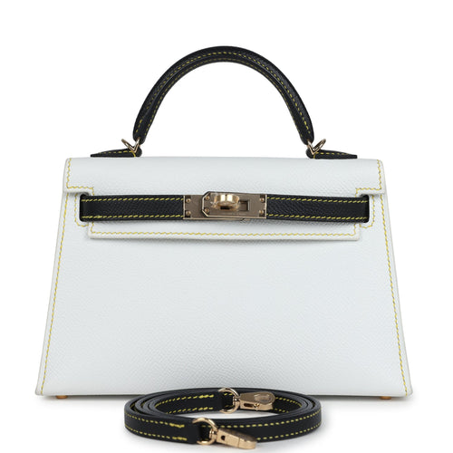 Hermes Special Order (HSS) Kelly Sellier 20 White and Black Epsom Permabrass Hardware