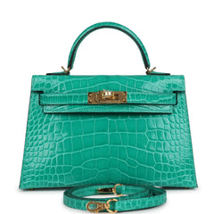 Hermes Kelly Sellier 20 Vert Jade Shiny Alligator Gold Hardware