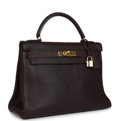 Vintage Hermes Kelly Retourne 32 Havane Fjord Gold Hardware