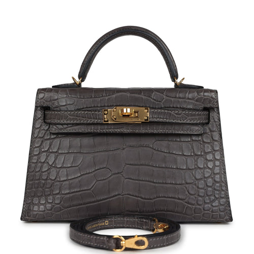 Pre-owned Hermes Kelly Sellier 20 Graphite Matte Alligator Gold Hardware
