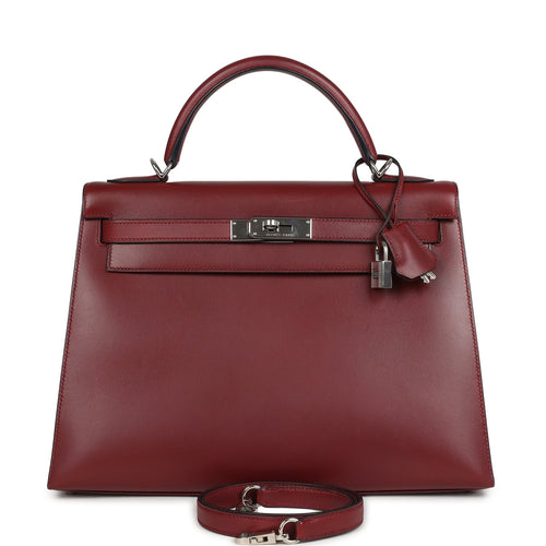 Vintage Hermes Kelly Sellier 32 Rouge H Box Palladium Hardware