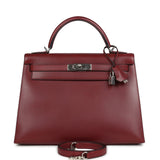 Vintage Hermes Kelly Sellier 32 Rouge H Box Palladium Hardware