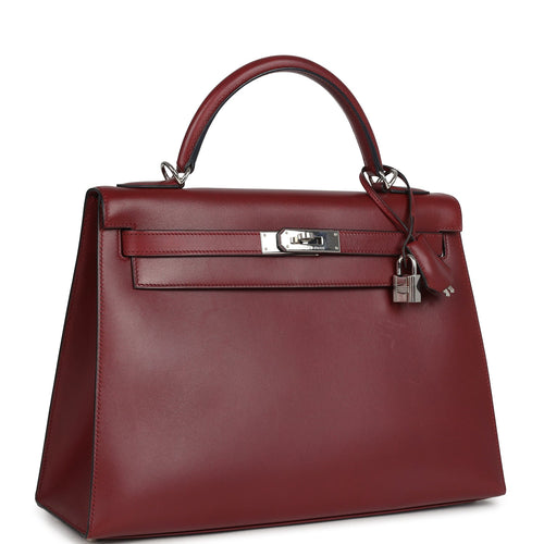 Vintage Hermes Kelly Sellier 32 Rouge H Box Palladium Hardware