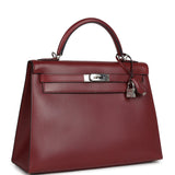 Vintage Hermes Kelly Sellier 32 Rouge H Box Palladium Hardware