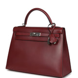 Vintage Hermes Kelly Sellier 32 Rouge H Box Palladium Hardware