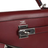 Vintage Hermes Kelly Sellier 32 Rouge H Box Palladium Hardware