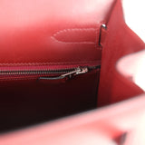 Vintage Hermes Kelly Sellier 32 Rouge H Box Palladium Hardware
