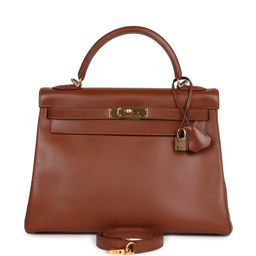 Vintage Hermes Kelly Retourne 32 Noisette Box Gold Hardware