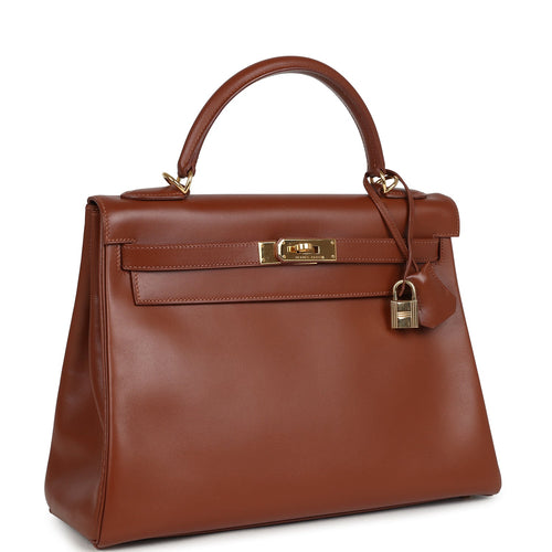 Vintage Hermes Kelly Retourne 32 Noisette Box Gold Hardware