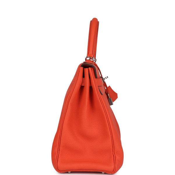 Pre-owned Hermes Kelly Retourne 35 Orange Poppy Togo