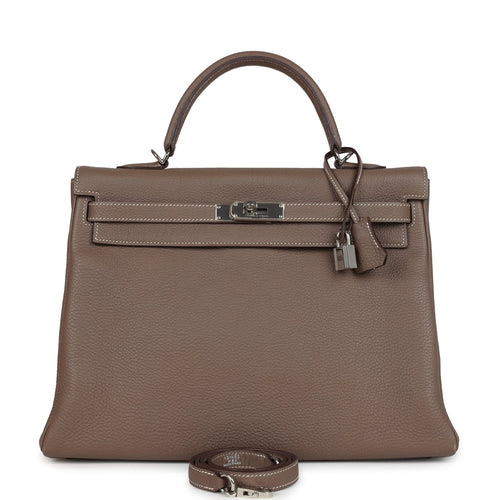 Pre-owned Hermes Kelly Retourne 35 Etoupe Togo Palladium Hardware