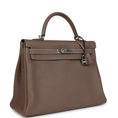 Pre-owned Hermes Kelly Retourne 35 Etoupe Togo Palladium Hardware