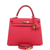 Hermes Kelly Sellier 25 Rose Extreme Epsom Gold Hardware
