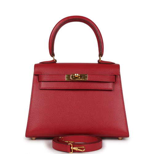 Vintage Hermes Kelly Sellier 20 Rouge Vif Courchevel Gold Hardware
