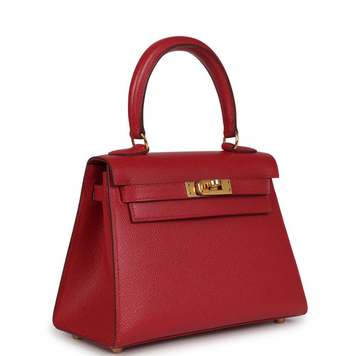 Vintage Hermes Kelly Sellier 20 Rouge Vif Courchevel Gold Hardware