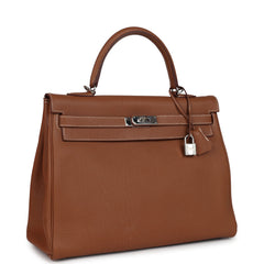 Pre-owned Hermes Kelly Retourne 35 Gold Togo Palladium Hardware