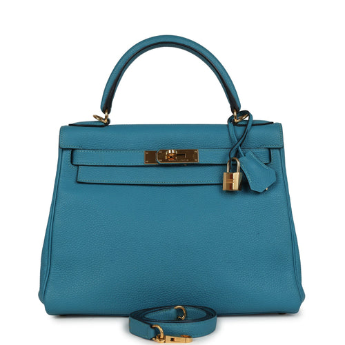 Pre-owned Hermes Kelly Retourne 28 Turquoise Togo Gold Hardware