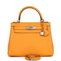 Hermes Special Order (HSS) Kelly Retourne 28 Jaune D'Or Swift Brushed Palladium Hardware
