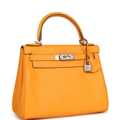 Hermes Special Order (HSS) Kelly Retourne 28 Jaune D'Or Swift Brushed Palladium Hardware