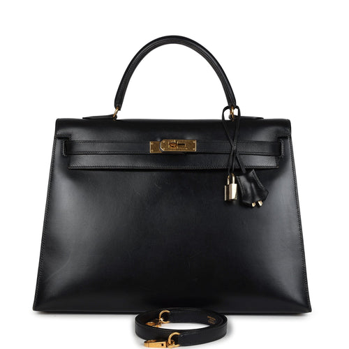 Vintage Hermes Kelly Sellier 35 Black Box Gold Hardware
