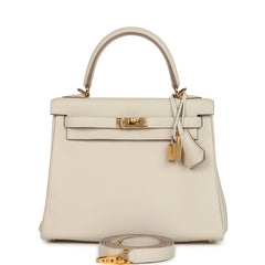 Pre-owned Hermes Special Order (HSS) Kelly Retourne 25 Craie Togo Gold Hardware