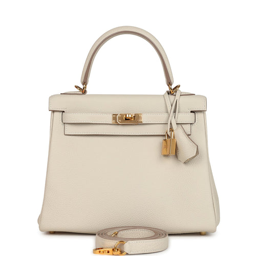 Pre-owned Hermes Special Order (HSS) Kelly Retourne 25 Craie Togo Gold Hardware