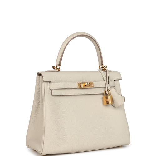 Pre-owned Hermes Special Order (HSS) Kelly Retourne 25 Craie Togo Gold Hardware
