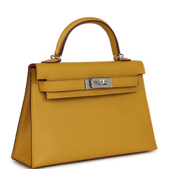 Hermes Kelly Sellier 20 Jaune Ambre Verso Chèvre Mysore Palladium Hardware