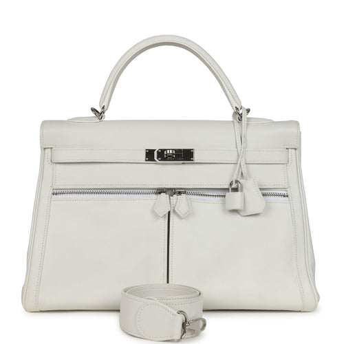 Pre-owned Hermes Kelly Lakis 35 White Swift Palladium Hardware