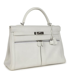 Pre-owned Hermes Kelly Lakis 35 White Swift Palladium Hardware