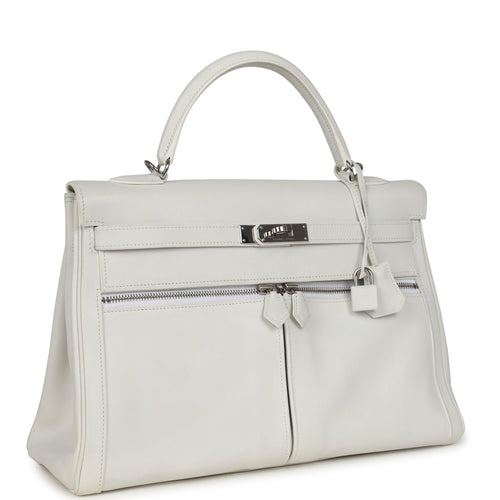 Pre-owned Hermes Kelly Lakis 35 White Swift Palladium Hardware